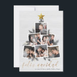Feliz Navidad | Fotos forma del árbol de Navidad Feiertagskarte<br><div class="desc">Celebra la Navidad con esta moderna tarjeta con foto. Un festivo krankño de tarjeta navideña que include seis de tus fotos favoritas dispuestas en forma de árbol de Navidad acentuado con ramas de pino dibujadas a mano, piñas, purpurina dorada de imitación y una estrella dorada sobre un fondo blanco de...</div>
