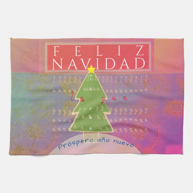 "Feliz Navidad" - Frieden und Glück im neuen Jahr Geschirrtuch (Horizontal)