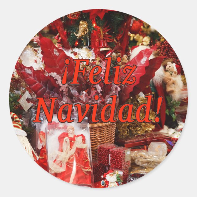 ¡Feliz Navidad! Frohe Weihnachten in Spanisch rf Runder Aufkleber (Vorderseite)