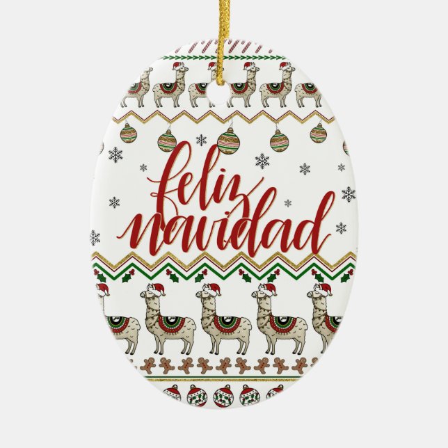 Feliz Navidad / Frohe Weihnachtsverzierung Keramik Ornament (Vorne)