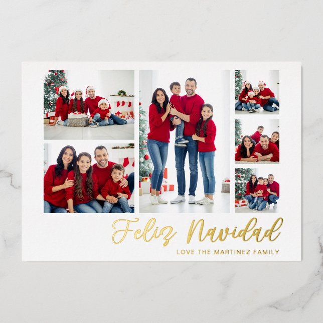 Feliz Navidad Gold 6 Foto Folieneinladung (Vorderseite)
