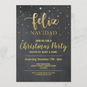 Feliz Navidad Gold & Black Chalk Weihnachts-Party Einladung