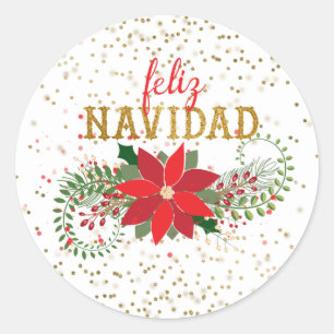 Feliz Navidad Gold Glitter Weihnachtsstern Runder Aufkleber