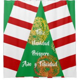 Feliz Navidad Golden Glitzern Weihnachtsbaum Duschvorhang