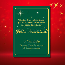 Feliz Navidad Golden & Green Luke 2:14 Verse Feiertagskarte