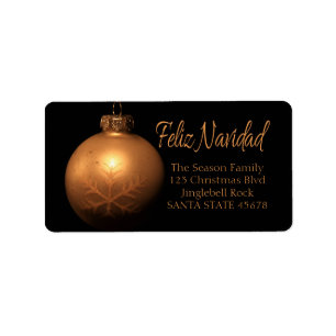Feliz Navidad Golden-Ornament Adressaufkleber