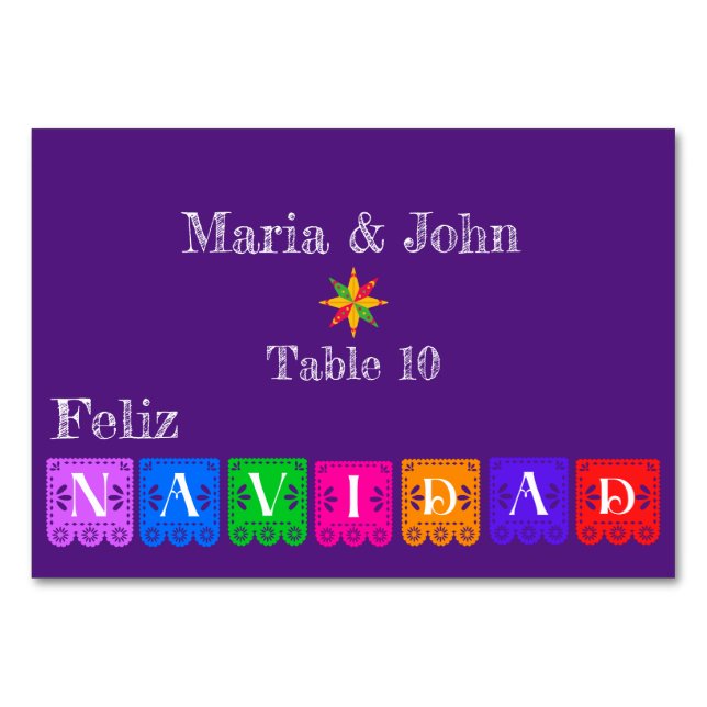 Feliz Navidad Green Cactus on Lila Tischnummer (Vorderseite)
