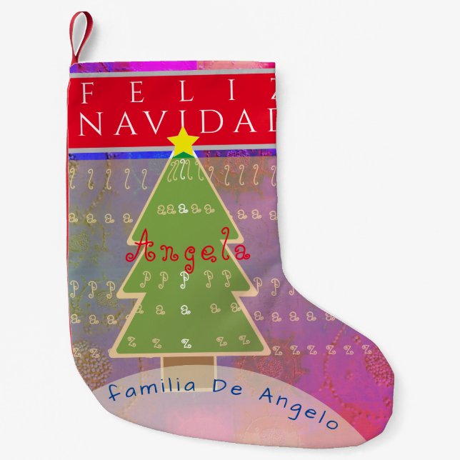 "Feliz Navidad" - Individuelle Name und Nachricht Kleiner Weihnachtsstrumpf (Vorderseite)