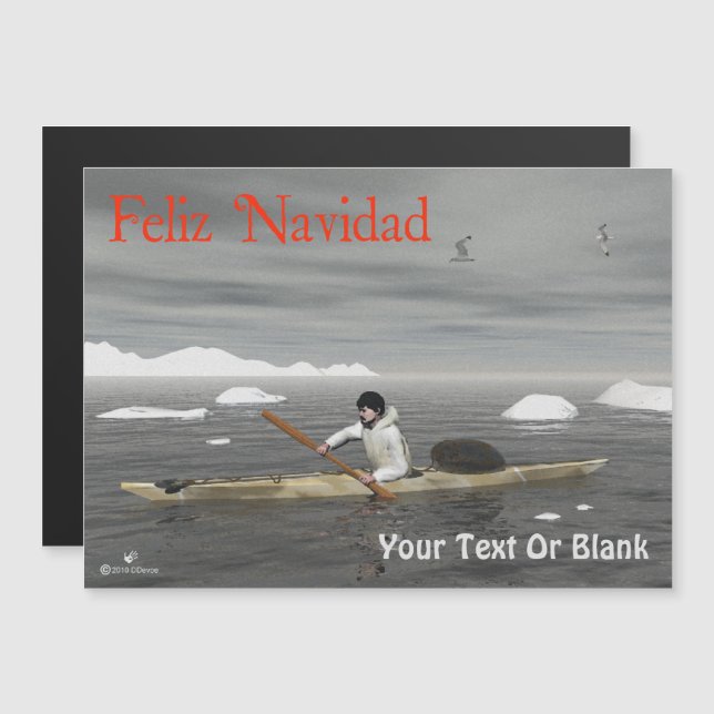 Feliz Navidad - Inuit Kayak Magnetkarte (Vorne/Hinten)