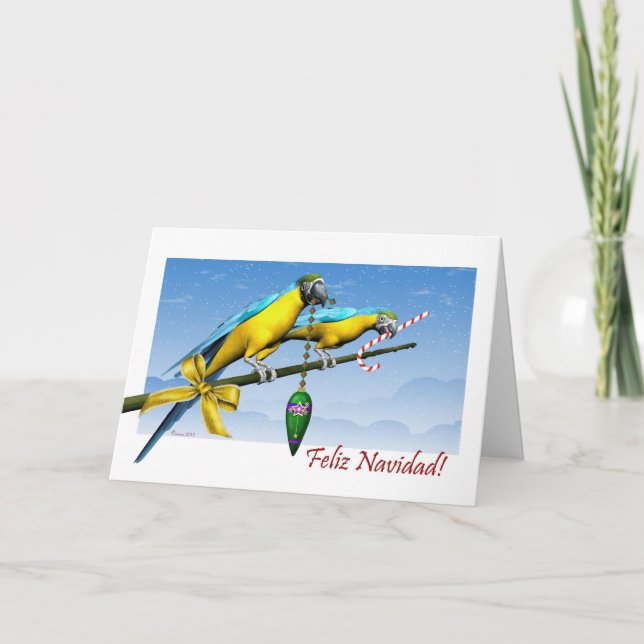 Feliz Navidad Macaw Parrot Carte de Noël espagnole (Devant)
