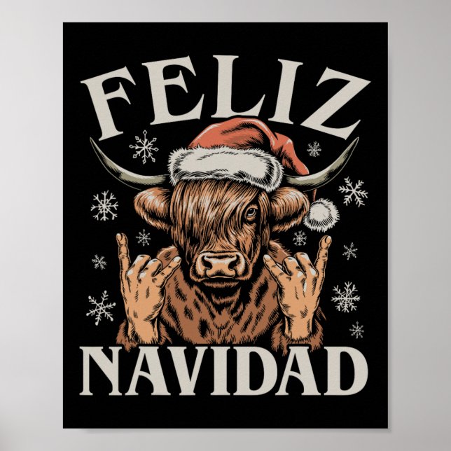 Feliz Navidad Meme Emo Cow Funny Meme Weihnachten Poster (Vorne)