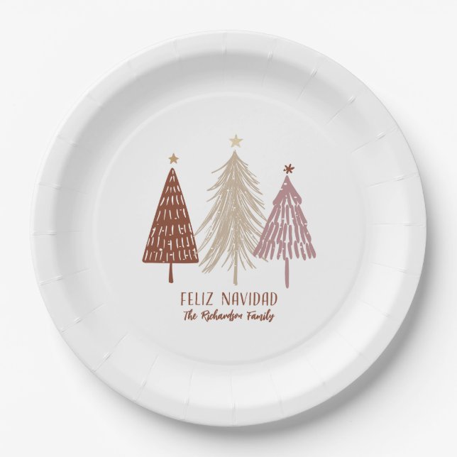 Feliz Navidad Merry Christmas Trees Feiertage Part Pappteller (Vorderseite)