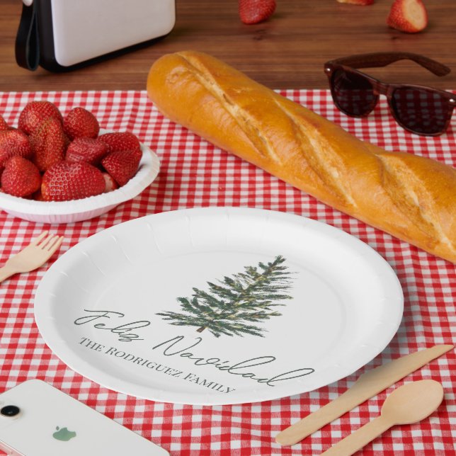 Feliz Navidad-Merry Weihnachtsbaum und Lichter Pappteller (Picknick)
