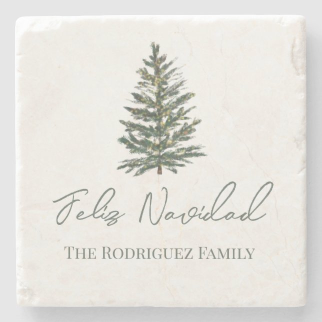 Feliz Navidad-Merry Weihnachtsbaum und Lichter Steinuntersetzer (Vorderseite)
