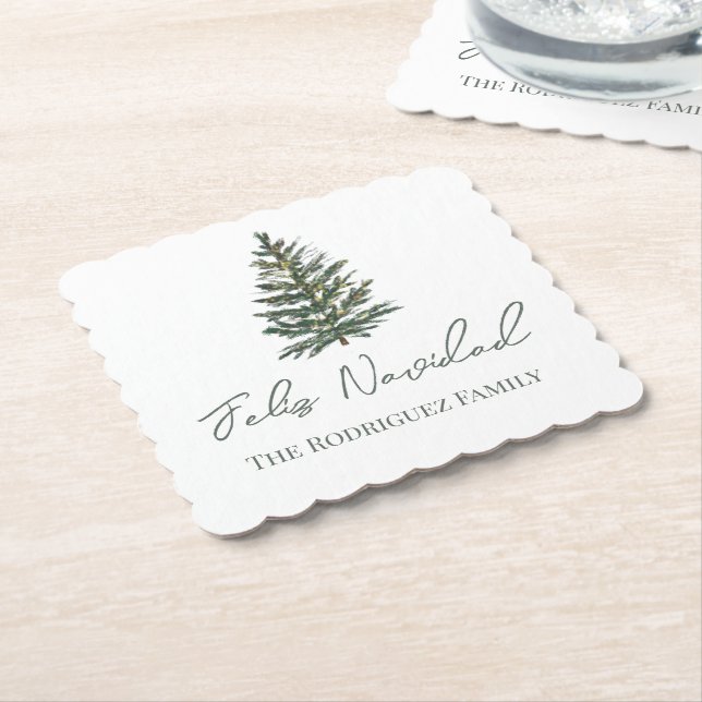 Feliz Navidad-Merry Weihnachtsbaum und Lichter Untersetzer (angewinkelt)
