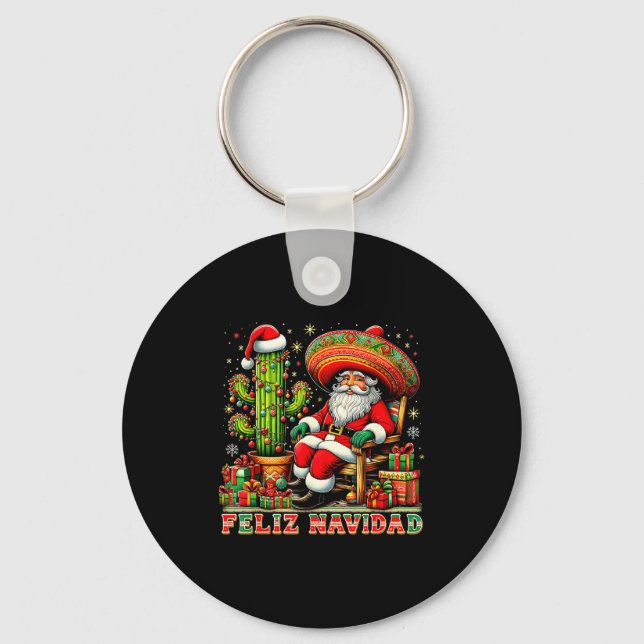 Feliz Navidad Mexican Christmas Santa Sombrero Cac Schlüsselanhänger (Vorderseite)