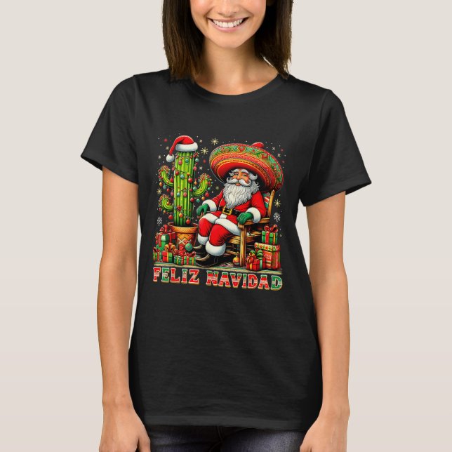 Feliz Navidad Mexican Christmas Santa Sombrero Cac T-Shirt (Vorderseite)