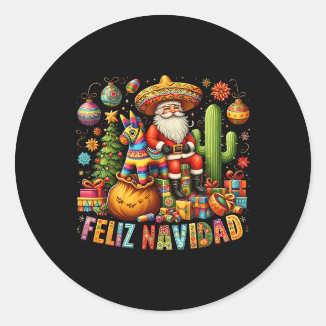 Feliz Navidad Mexican Funny Christmas Santa Festiv Runder Aufkleber (Vorderseite)
