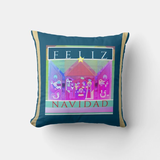 Feliz Navidad Mexican Nativity on Ocean Blue Kissen (Vorderseite)