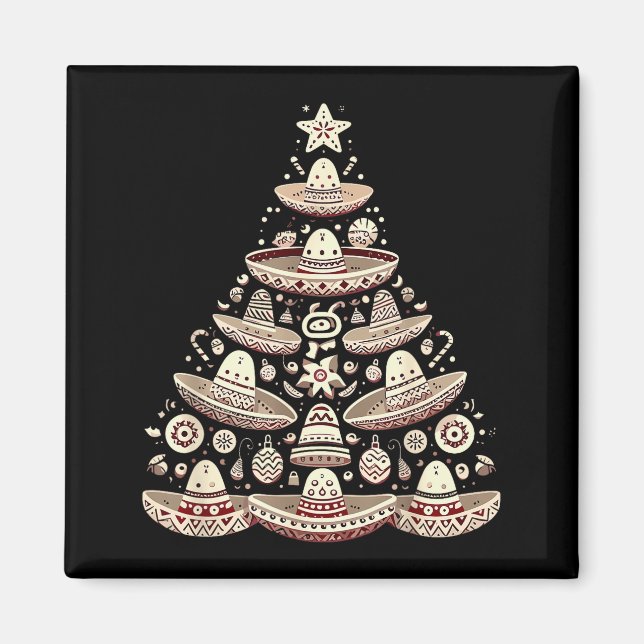 Feliz Navidad Mexican Sombrero Christmas Tree Men  Magnet (Vorne)