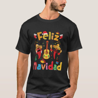 Feliz Navidad Mexikanische Fiesta Hot Pepper Gitar T-Shirt