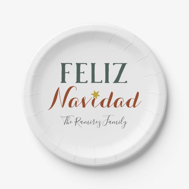 Feliz Navidad Minimaler Weihnachtsstar    Pappteller (Vorderseite)