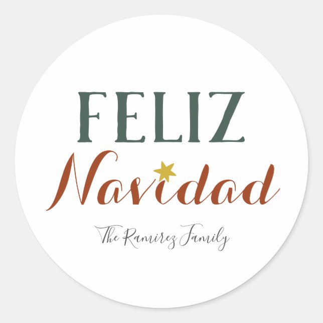 Feliz Navidad Minimaler Weihnachtsstar Runder Aufkleber (Vorderseite)