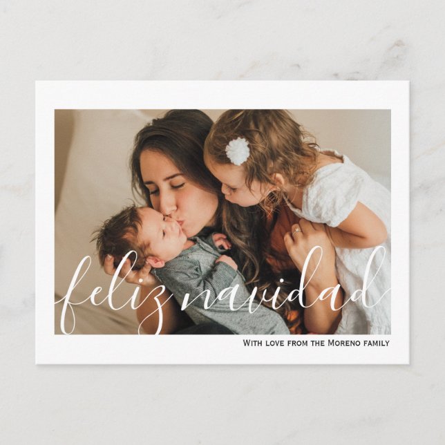 Feliz Navidad Minimalistisch Typografy Foto Postkarte (Vorderseite)