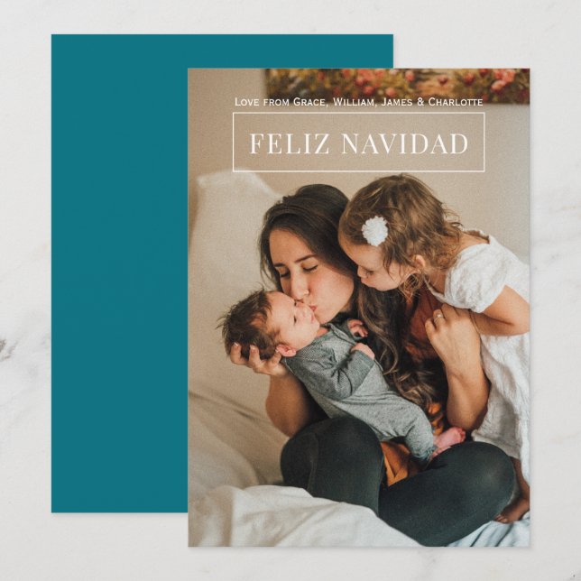 Feliz Navidad Modern Christmas Foto Card Einladung (Vorne/Hinten)