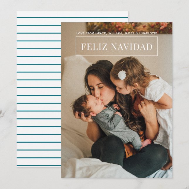 Feliz Navidad Modern Christmas Foto Card Einladung (Vorne/Hinten)
