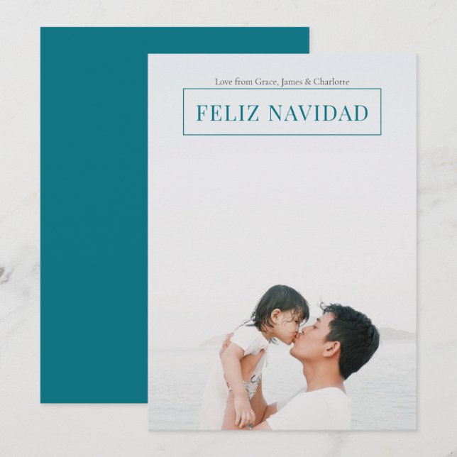 Feliz Navidad Modern Christmas Green Card Einladung (Vorne/Hinten)