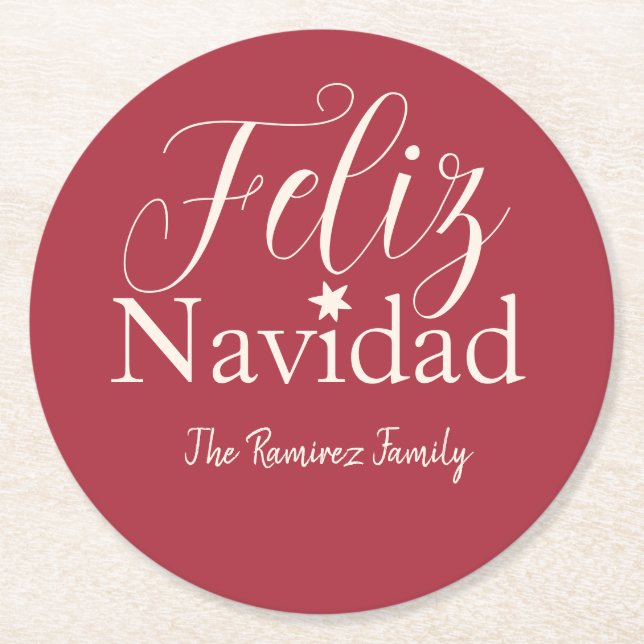 Feliz Navidad Moderner Weihnachten.Familienurlaub Runder Pappuntersetzer (Vorderseite)
