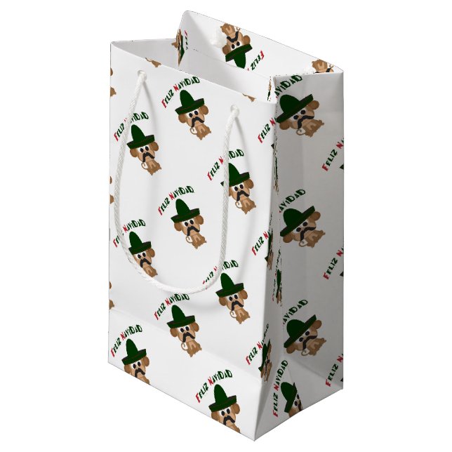 Feliz Navidad Monkey Kleine Geschenktüte (Vorderseite Schrägansicht)