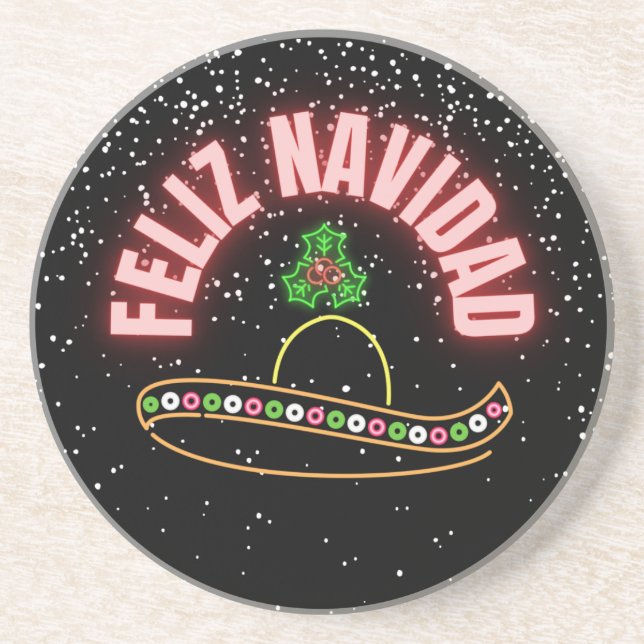 Feliz Navidad Neon Sombrero Holiday Getränkeuntersetzer (Vorne)