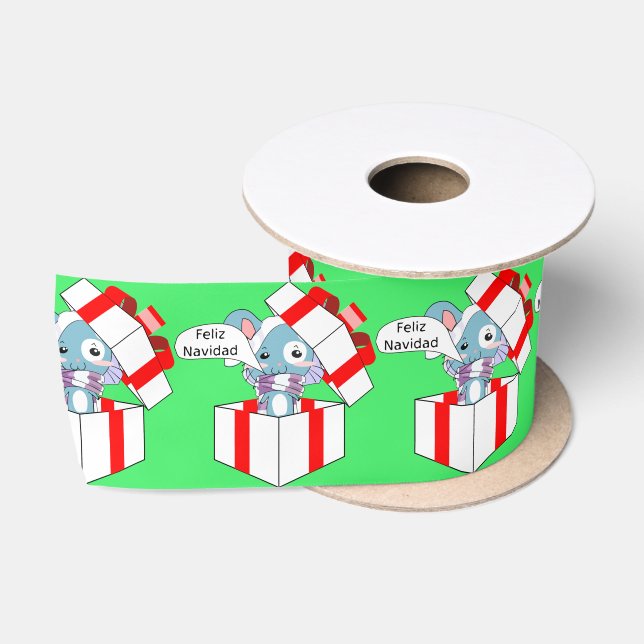 Feliz Navidad Niedlich Bunny in Red White Geschenk Satinband (Spule)