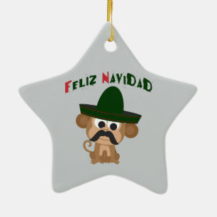 Feliz Navidad! Niedlicher Affe Keramik Ornament