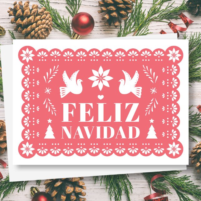 Feliz Navidad Papel Picado Weihnachtskarte Feiertagskarte (Feliz Navidad Papel Picado Style Christmas Card by Fiesta Valley Print)