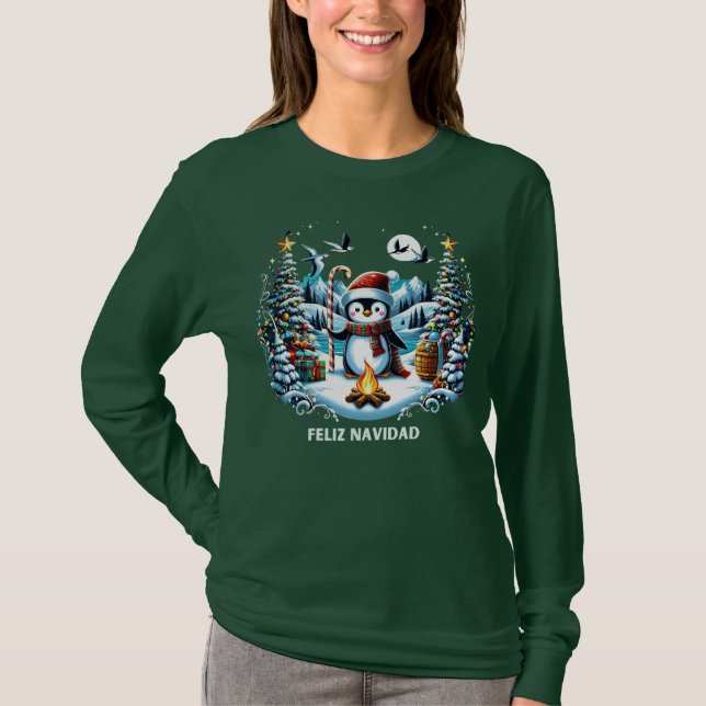 Feliz Navidad Penguin Long Sleeves T - Shirt (Vorderseite)