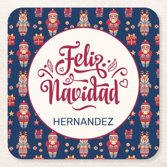 Feliz Navidad Personalisiert Rechteckiger Pappuntersetzer (Vorderseite)