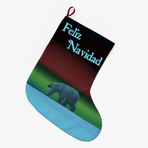 Feliz Navidad - Polarlichter-Polarbär Großer Weihnachtsstrumpf