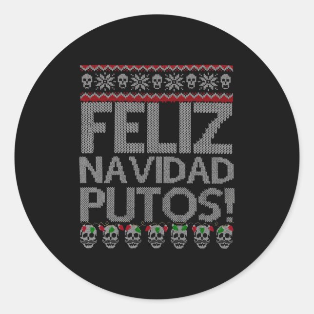 Feliz Navidad Putos Chingon Ugly Xmas Sweater Chri Runder Aufkleber (Vorderseite)