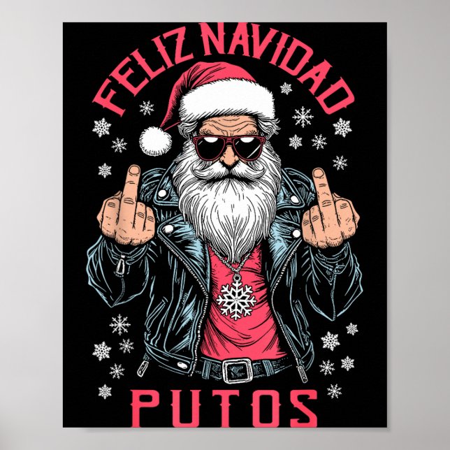 Feliz Navidad Putos Funny Rude Spanish Santa Middl Poster (Vorne)
