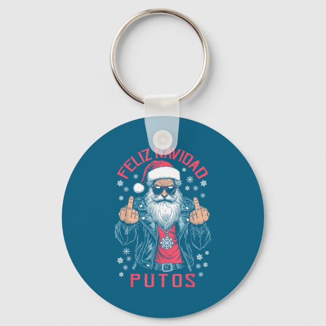 Feliz Navidad Putos Funny Rude Spanish Santa Middl Schlüsselanhänger (Vorderseite)