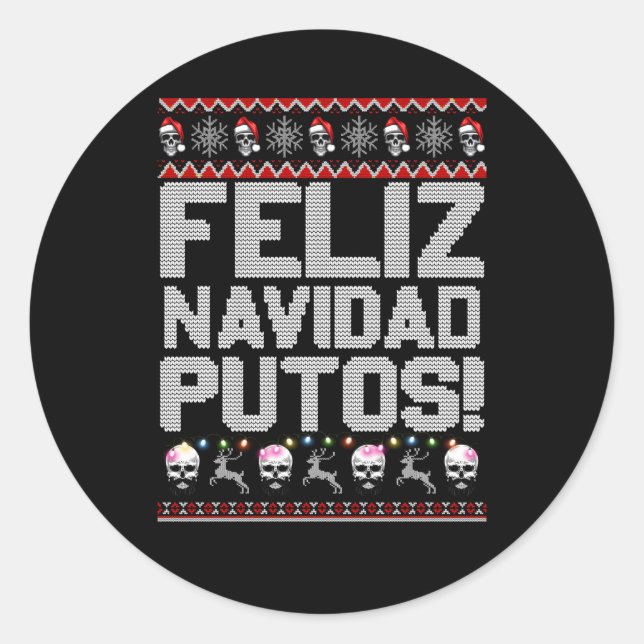 Feliz Navidad Putos Mexican Ugly Py Runder Aufkleber (Vorderseite)