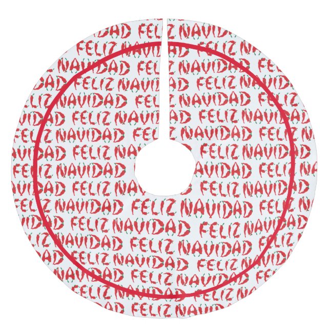 Feliz Navidad Red Chile Pepper Polyester Weihnachtsbaumdecke (Vorderseite)