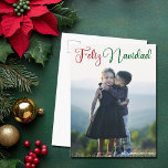 Feliz Navidad Red Green Christmas Foto Spanisch Feiertagspostkarte<br><div class="desc">Elegantes Feliz Navidad Foto Postcard mit wunderschöner kursiver Typografie in Rot und Grün. Diese moderne Ferienfamilie fotografiert spanische Weihnachtskarten mit einem prächtigen Drehbuch und Ihrem Namen in Weiß über dem ganzen vertikalen Bild.</div>