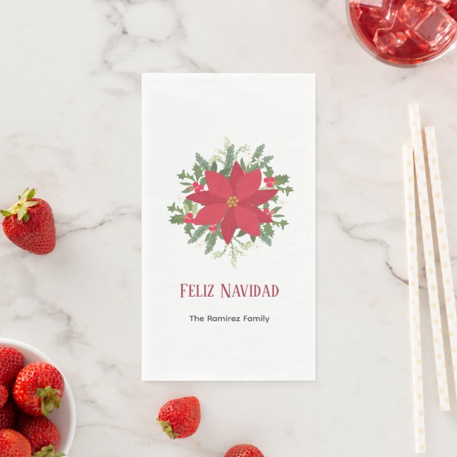 Feliz Navidad Red Poinsettia Floral Holiday Serviette (Beispiel)