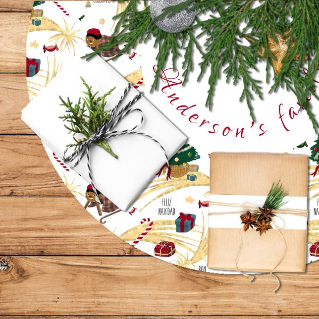 Feliz navidad, regalos y dulces para todos. polyester weihnachtsbaumdecke (Merry Christmas, gifts, and sweets for everyone Brushed Polyester Tree Skirt
)