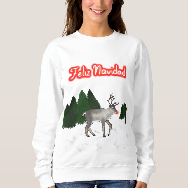 Feliz Navidad Retro Rot-Rentiermalerei Sweatshirt (Vorderseite)