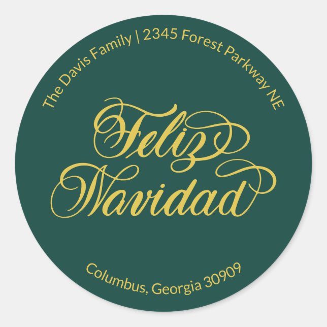 Feliz Navidad Return Address Runder Aufkleber (Vorderseite)